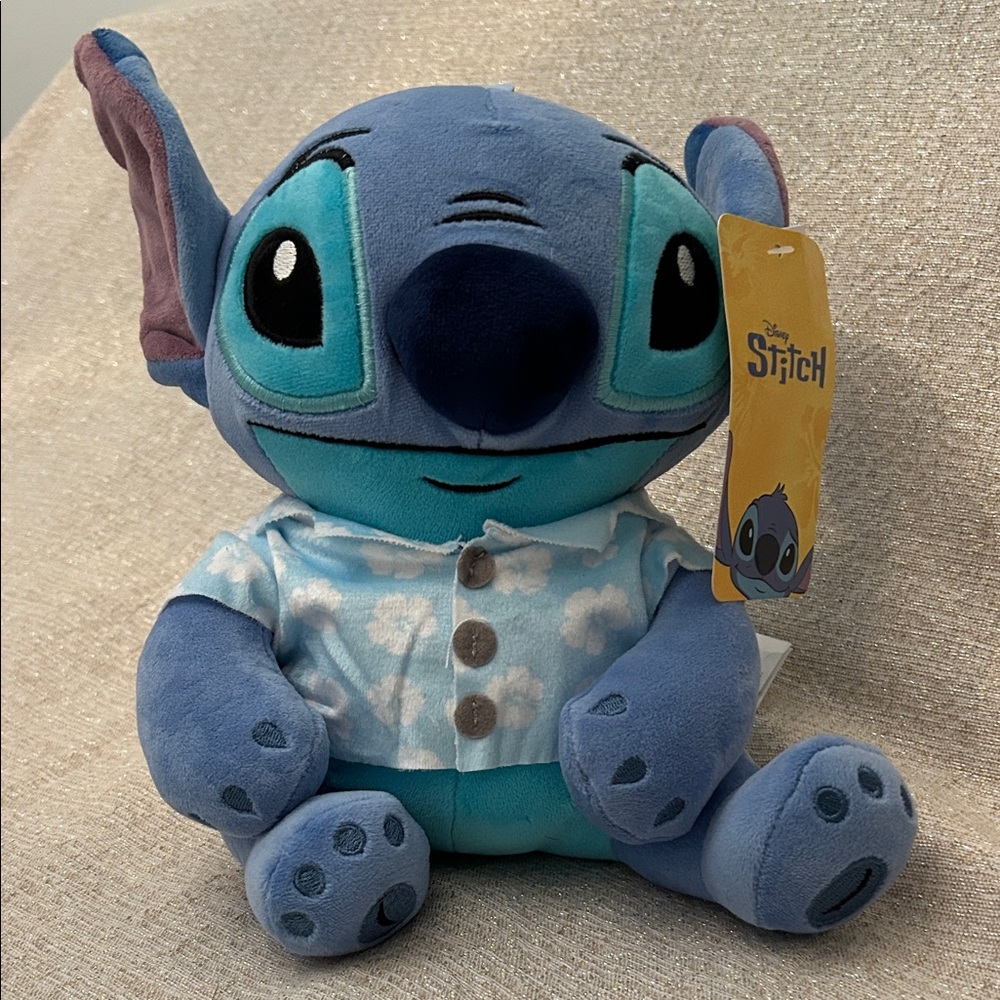 NWT Disney Stitch Plushie Stuffed Toy Animal Buttoned Shirt 2 Blue Tones Gifts